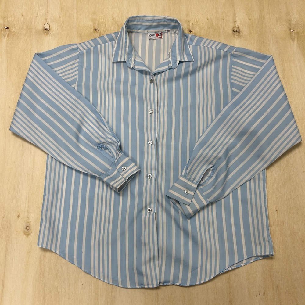 Square One Shirt Mens Large Blue Striped Long Sleeve Button Up Made In USA